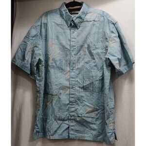 Columbia River Lodge Button Down Shirt Men's XL Blue Fish Print Pocket Cotton